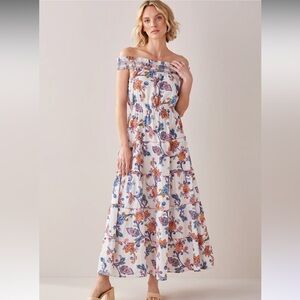 Charlie Paige White Cotton Paisley Print Off The Shoulder Maxi Dress Size XL
